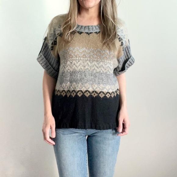 COLOUR WORKS Short Sleeve Cuffed Wool Blend sweater size Small - Picture 1 of 13